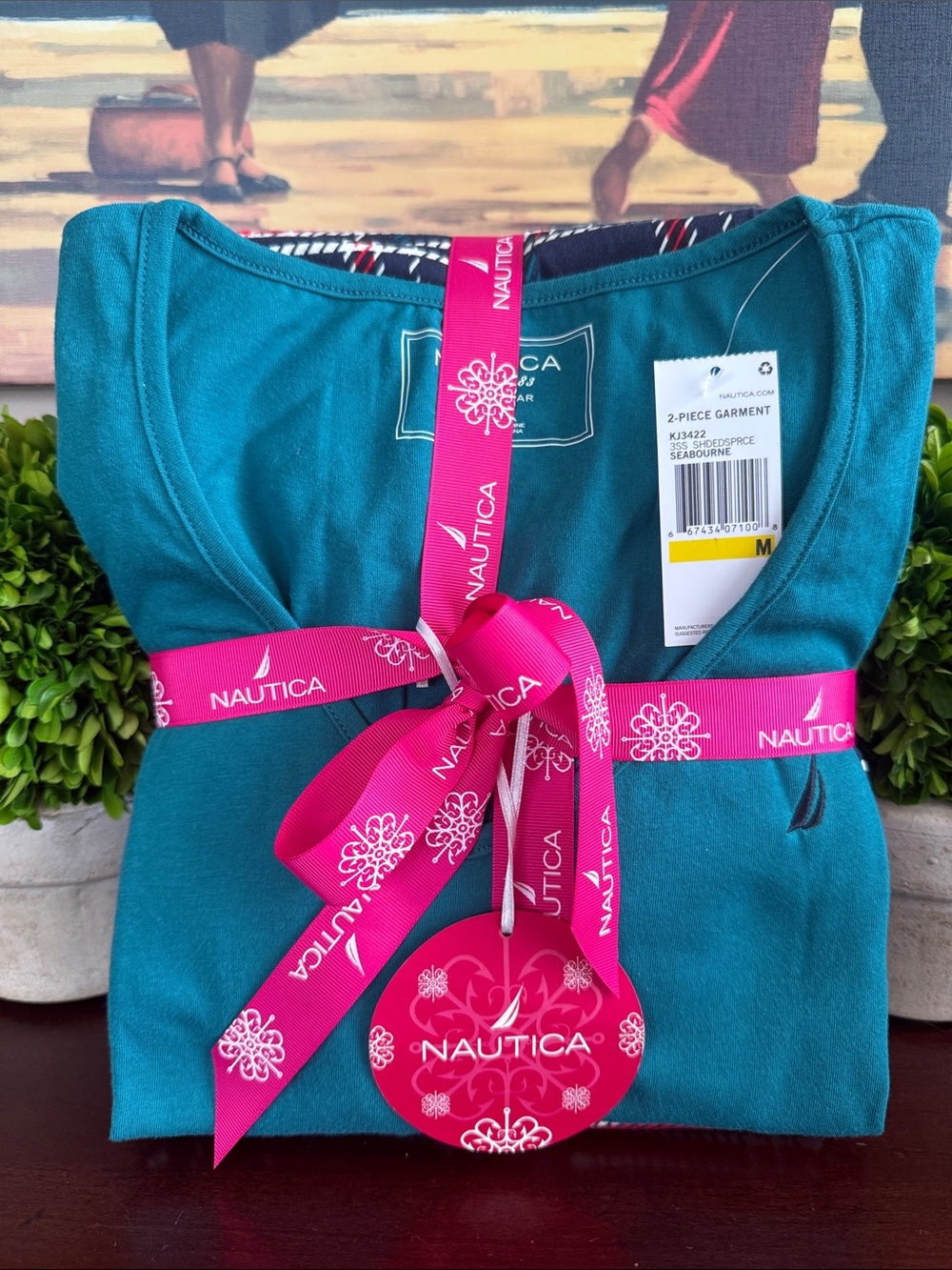 NAUTICA ⛵2 PIECE PJ SET⛵ 3/4 SLEEVE V-NECK TEE & PLAID PANTS SIZE MEDIUM 🌟NWT🌟